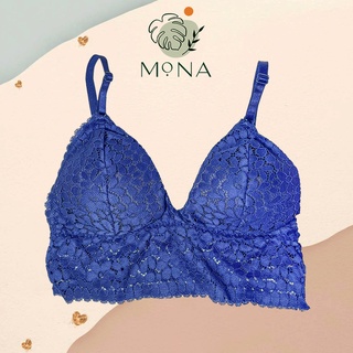 Áo lót nữ - áo bra ren hoa xanh hai dây croptop quyến rũ_br032