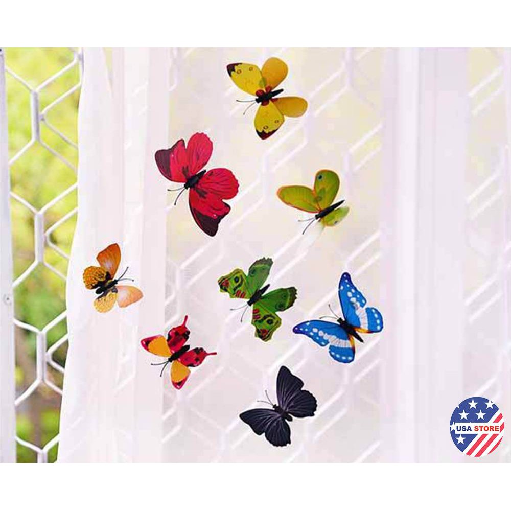 [Chọn Màu] Set 12 CON BƯỚM Tạo Hình 3D - Hình Dán Trang Trí Tường - Có Nam Châm Gắn Tủ Lạnh, Cửa Sổ
