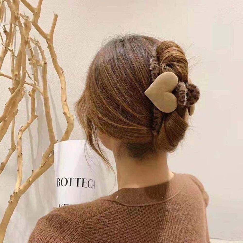 TWINKLE Kẹp Tóc Càng Cua Lớn In Họa Tiết Trái Tim / Da Báo Phong Cách Hàn Quốc Cho Nữ