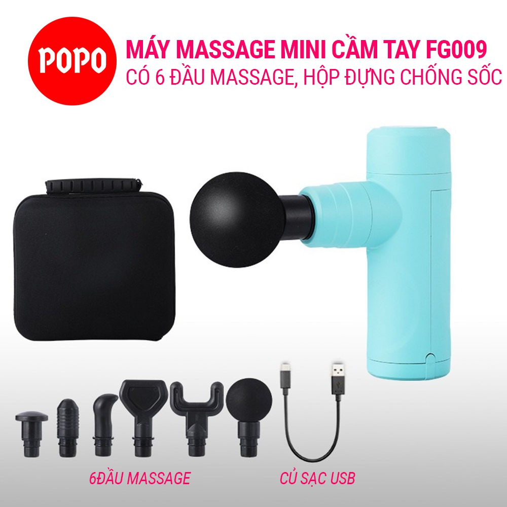 Máy Massage Cầm Tay POPO súng mát xa cao cấp giúp tập luyện làm giảm đau cơ bắp gồm 6 đầu massage