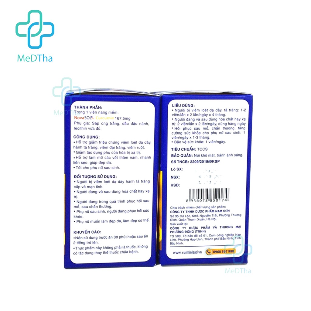 Curmin Lead Softgel 167,5mg (Novasol Curcumin) - Hỗ trợ Giảm Đau Dạ Dày Tá Tràng, Mờ Sẹo, Liền Sẹo, Đẹp Da [Chính Hãng]