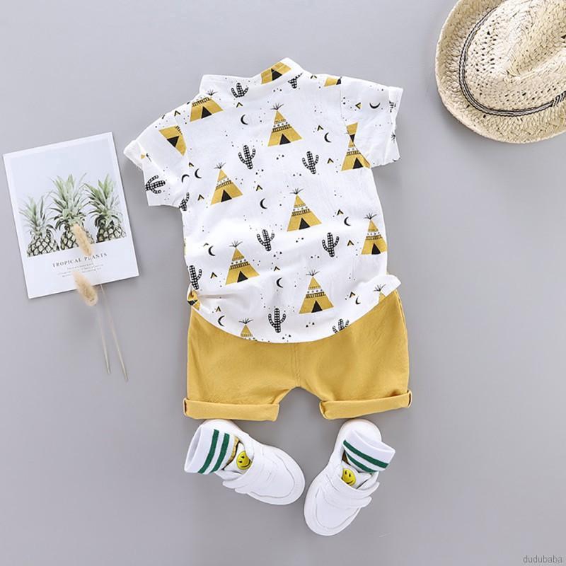 Bộ áo sơ mi tay ngắn + quần short họa tiết thời trang dành cho bé 0~4 tuổi