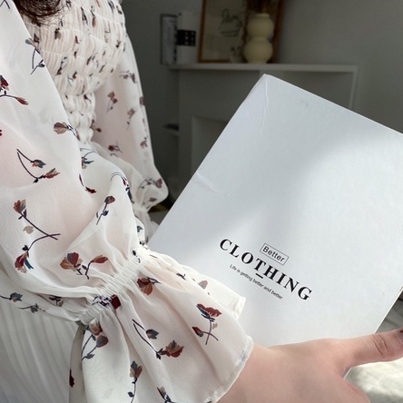 Áo trễ vai tay dai áo trễ vai Hàn Quốc hoa nhí phong cách tiểu thư sang chảnh | BigBuy360 - bigbuy360.vn