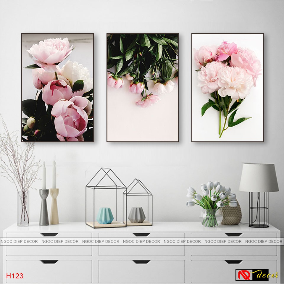 Tranh phòng khách treo tường Hoa 3D cao cấp decor phòng ngủ trang trí nhà cửa số hóa vintage nghệ thuật F68