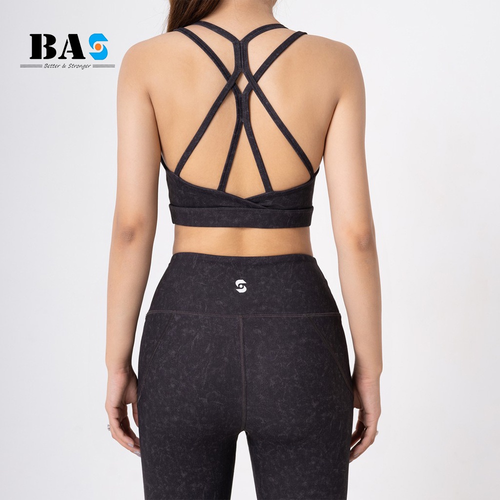 Bộ quần áo lửng tập yoga gym aerobic BAS 4 dây đan lưng cách điệu phối legging nâng mông - SL210402