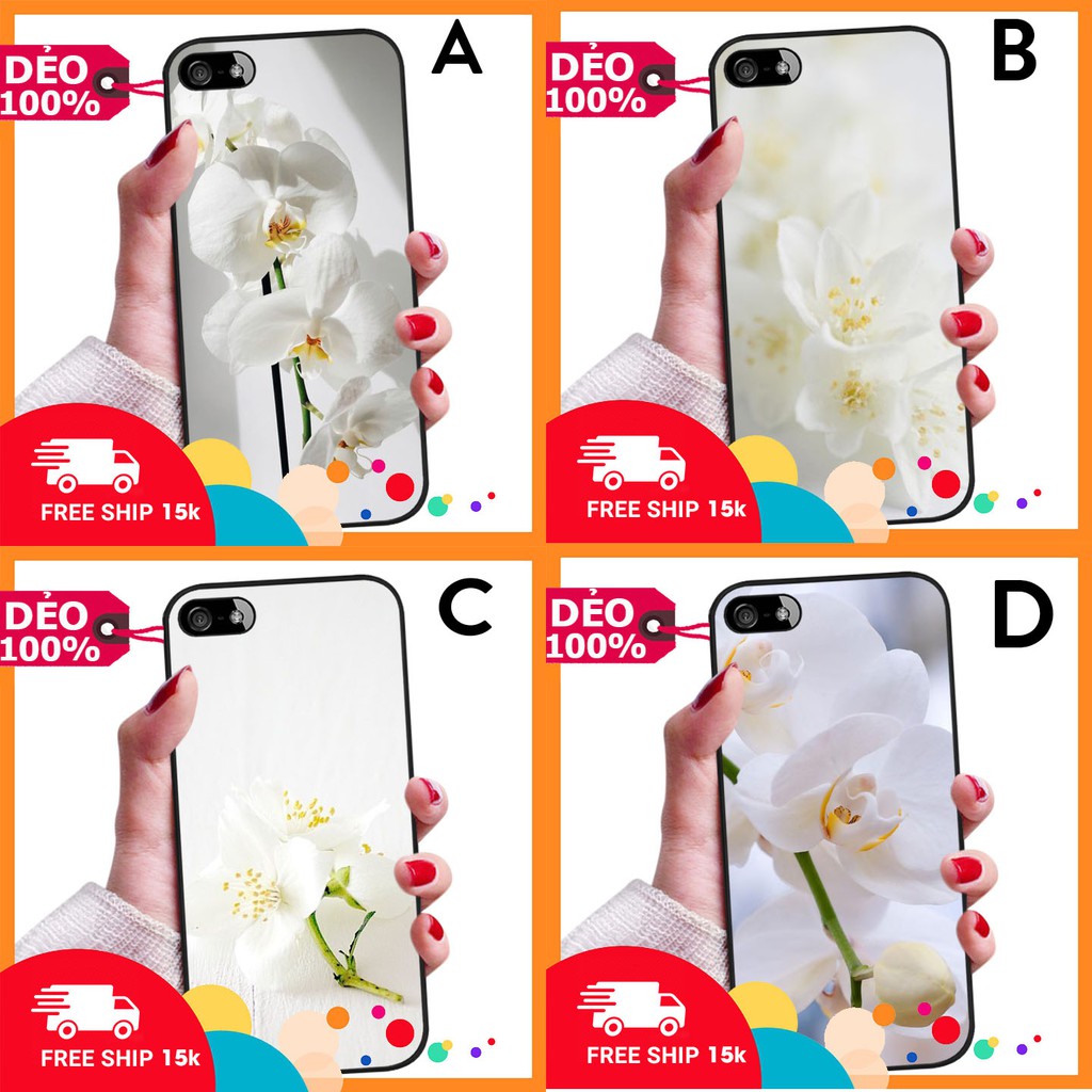 ỐP LƯNG DẺO IPHONE 5  ĐỦ DÒNG HÌNH NỀN WHITE FLOWER NHẸ NHÀNG PHỦ BÓNG NHƯ GƯƠNG