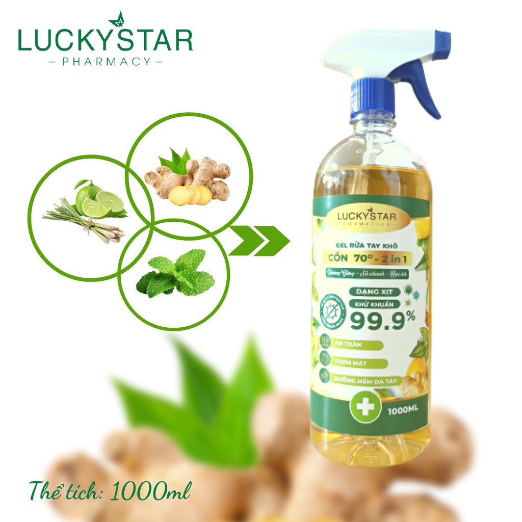 Xịt Khử Khuẩn (Gừng + Sả Chanh + Bạc Hà) Lucky Star 1000ML