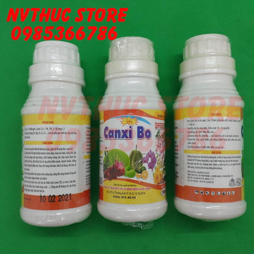 Canxi Bo chai 100ml chống thối rễ, quăn lá, rụng trái, nứt trái bổ sung Bo và canxi cho cây