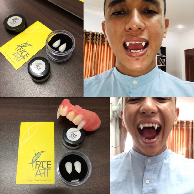 Răng Nanh nhọn + keo dán răng Nanh - cặp răng nhọn hoá trang kèm keo dán răng HALLOWEEN