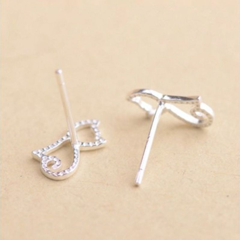 Bông tai mạ bạc 925 hình chú mèo nhỏ dễ thương thời trang cho nữ