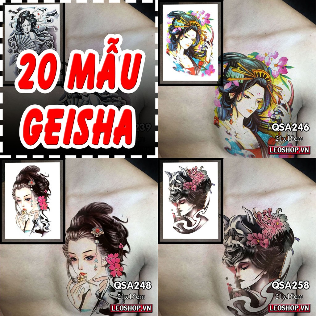 Hình Xăm Dán Geisha, Gái Nhật, Cô Gái Các Loại 2 (21x15 cm)