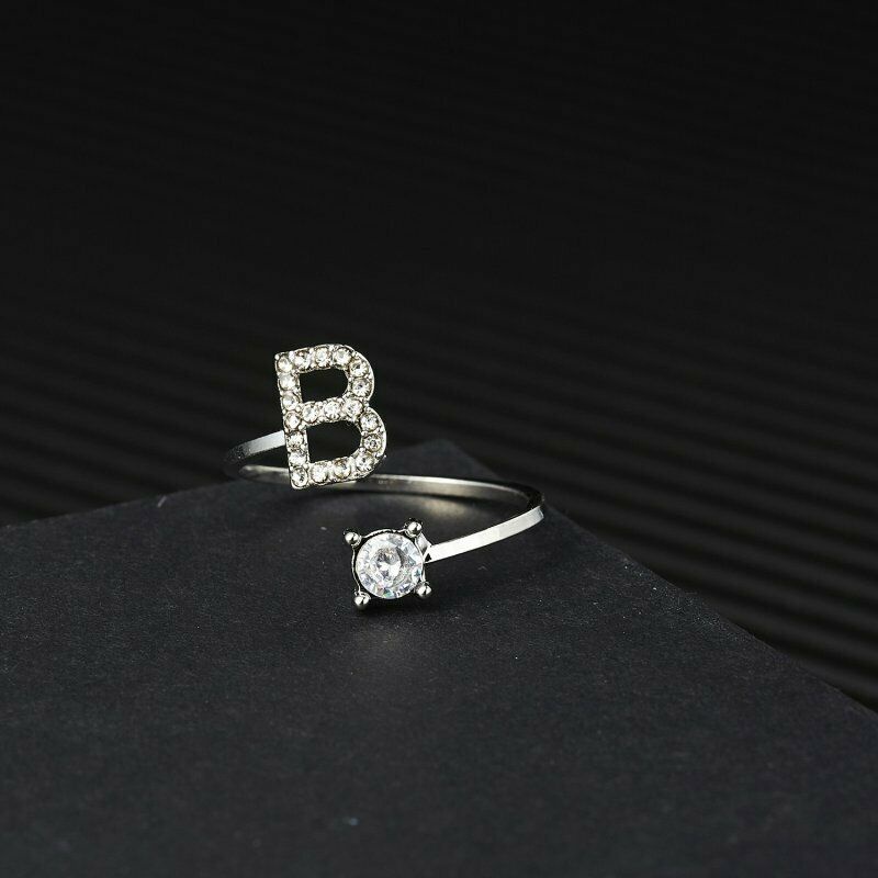 Nhẫn đôi BELLA-Bee khắc chữ cái đính đá pha lê cao cấp