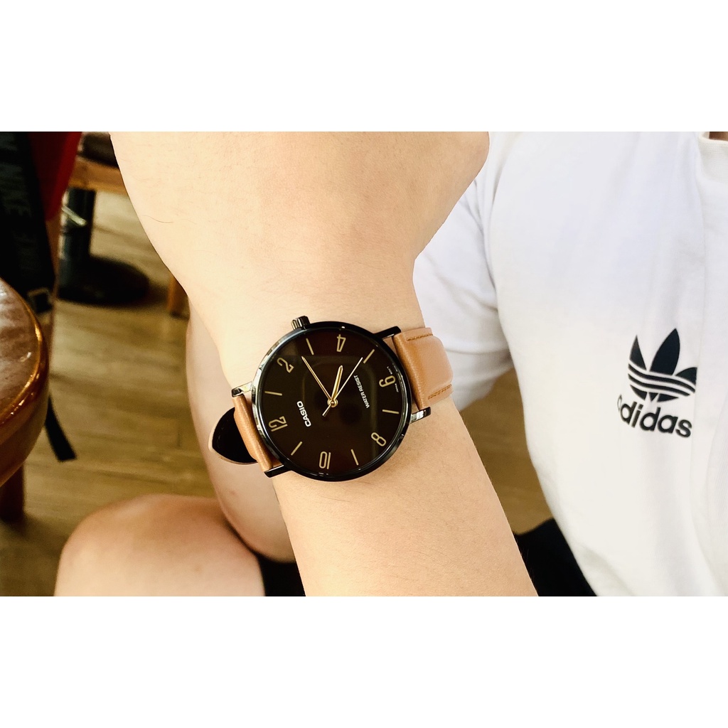 Đồng hồ nam đẹp Casio MTP VT01BL-5B Dây da mặt đen viềng mạ ion Size 40mm chống nước 3ATM Bảo hành 1 năm Hyma watch