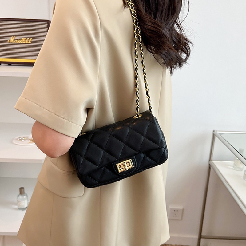 IELGY TúI đeo vai IELGY dáng hộp vuông cỡ nhỏ phối dây xích thời trang cho nữ