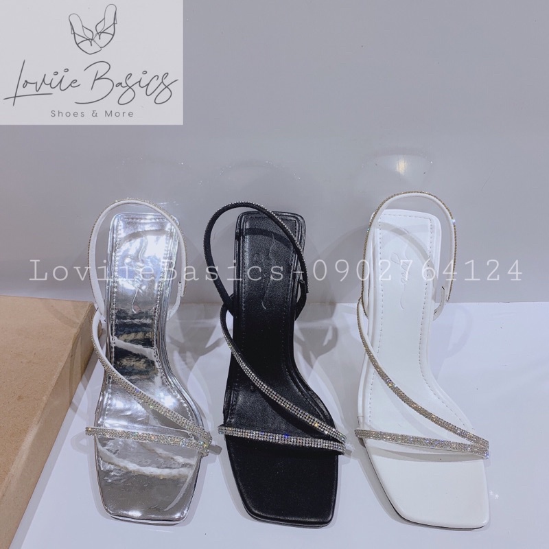 LOVIIE BASICS - SANDAL CAO GÓT 9CM ĐÍNH ĐÁ - GIÀY CAO GÓT ĐÍNH ĐÁ 9 PHÂN - SANDAL GÓT NHỌN 9CM  DÂY MẢNH G210103