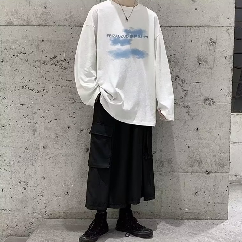 Áo Thun Tay Dài Cổ Tròn Dáng Rộng In Chữ Phong Cách Hip Hop Nhật Bản Thời Trang Cho Nam Size M-5XL