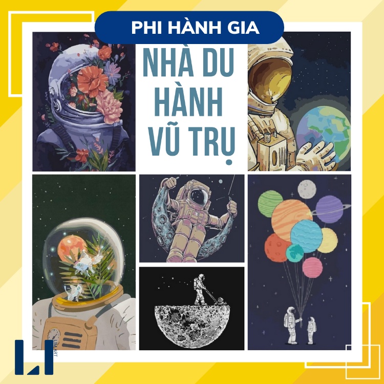 Tranh sơn dầu số hoá có khung LIM Art  -Tranh tô màu theo số phi hành gia. nhà du hành vũ trụ