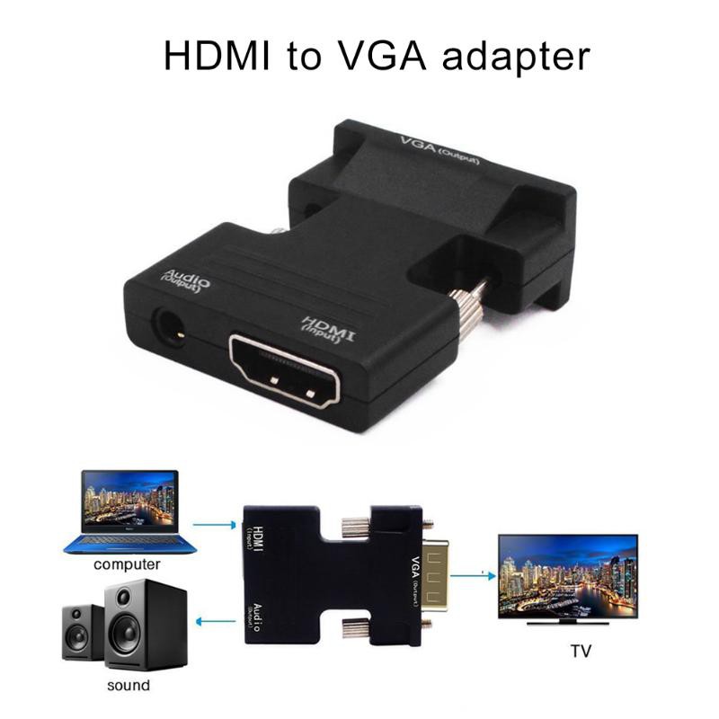 Đầu Chuyển Đổi 1080P HDMI Cái Sang VGA Đầu Đực Với Cáp Âm Thanh