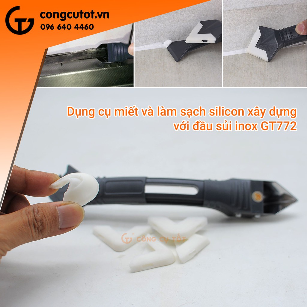 Bộ dụng cụ miết và làm sạch keo silicon xây dựng với đầu sủi inox 3 trong 1 tiện lợi