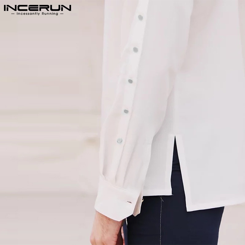 Áo thun INCERUN dài tay dáng rộng xẻ tà bên hông phối khóa thời trang cho nam