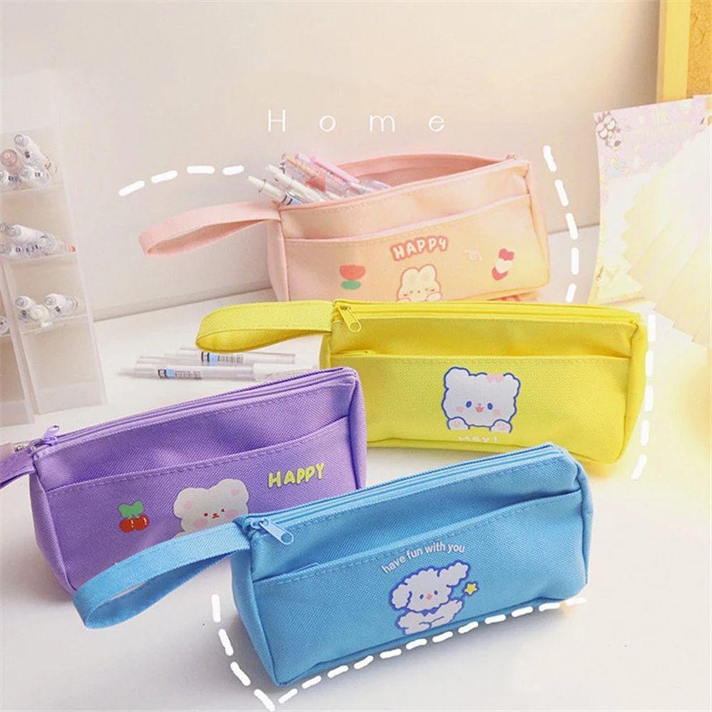 PEWANY Túi Đựng Bút Bằng Vải Canvas Hai Lớp Họa Tiết Động Vật Dễ Thương Sáng Tạo Dành Cho Học Sinh