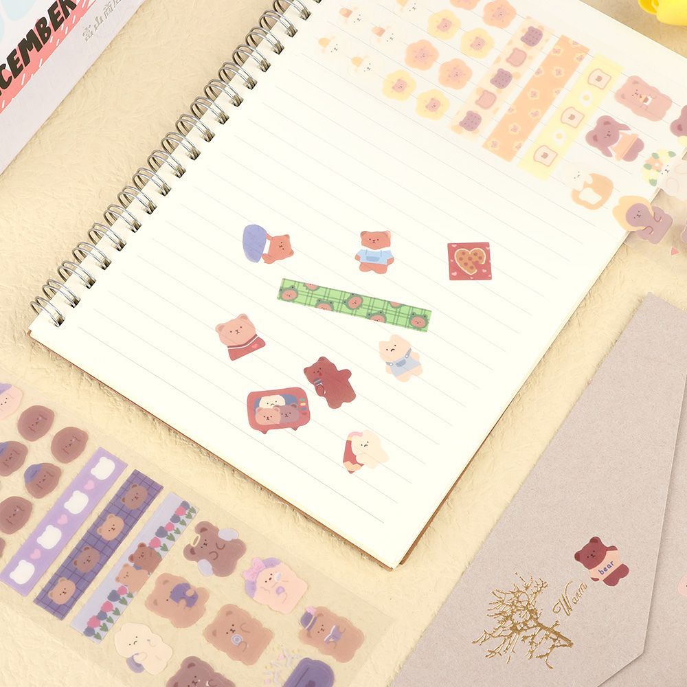 Set 2 tấm sticker dán trang trí hình gấu dễ thương DIY