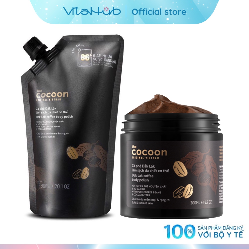 Tẩy da chết cơ thể cà phê Đắk Lắk Cocoon cho làn da mềm mại và rạng rỡ 200ml/600ml