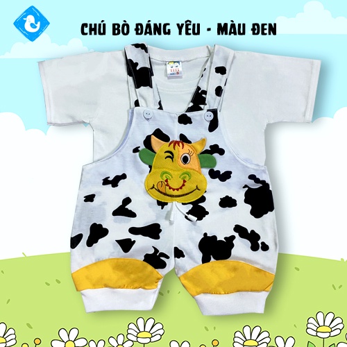 Combo đồ yếm trẻ em Chú Bò Trắng đen - Dịu nhẹ với trẻ em vải 100% Cotton