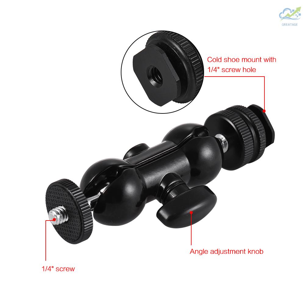 GG Multi-Function Double Ballhead Bracket Arm Ballhead with Cold Shoe Mount 1/4