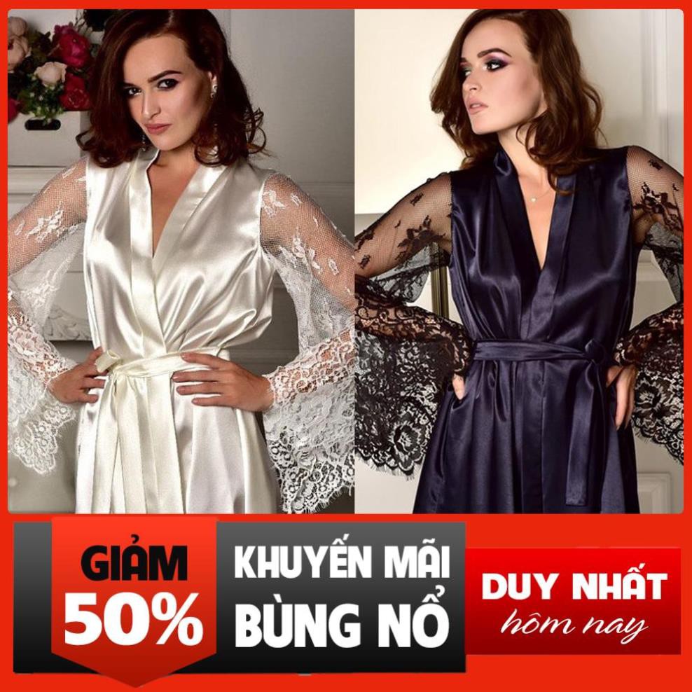Áo choàng ngủ vải lụa phối ren gợi cảm dành cho nữ đẹp