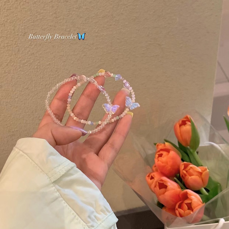 Vòng Tay Chuỗi Hạt Pha Lê Hình Bướm Nhiều Màu Sắc Độ Cảm Giác Cao Thời Trang Mùa Hè Cho Nữ