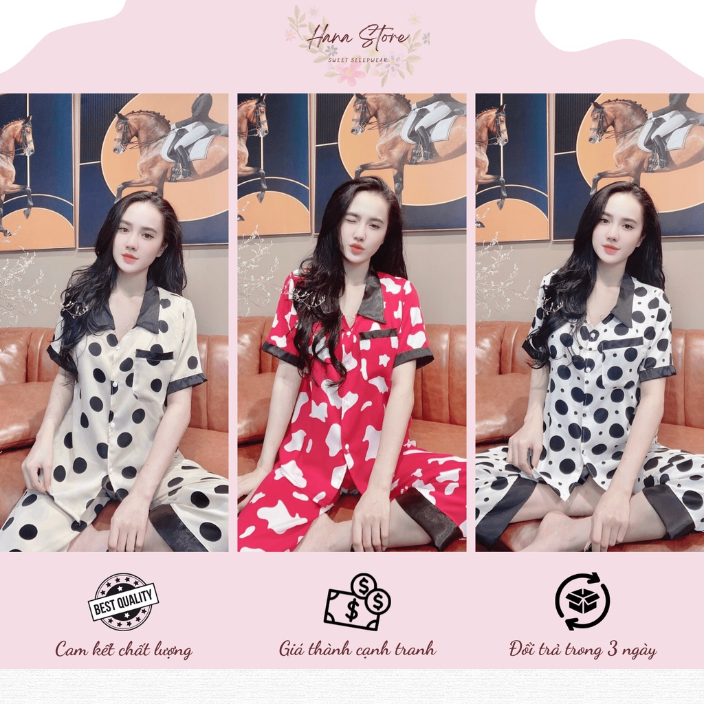 Đồ bộ mặc nhà tay ngắn pijama chất vải lụa Mango bò sữa cực đẹp - Đồ ngủ nữ cao cấp mát lạnh cho mùa hè