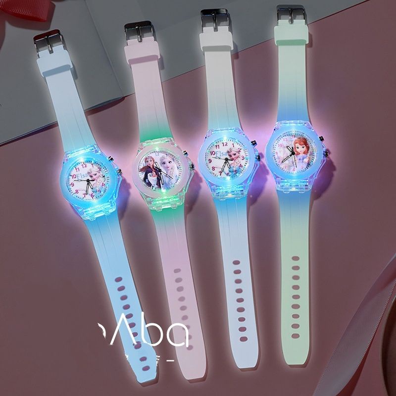 Vòng tay Đồng hồ cho bé gái Elsa Và Anna mèo Hello Kitty có đèn led 7 màu phát sáng siêu đẹp nổi bật cho bạn nữ