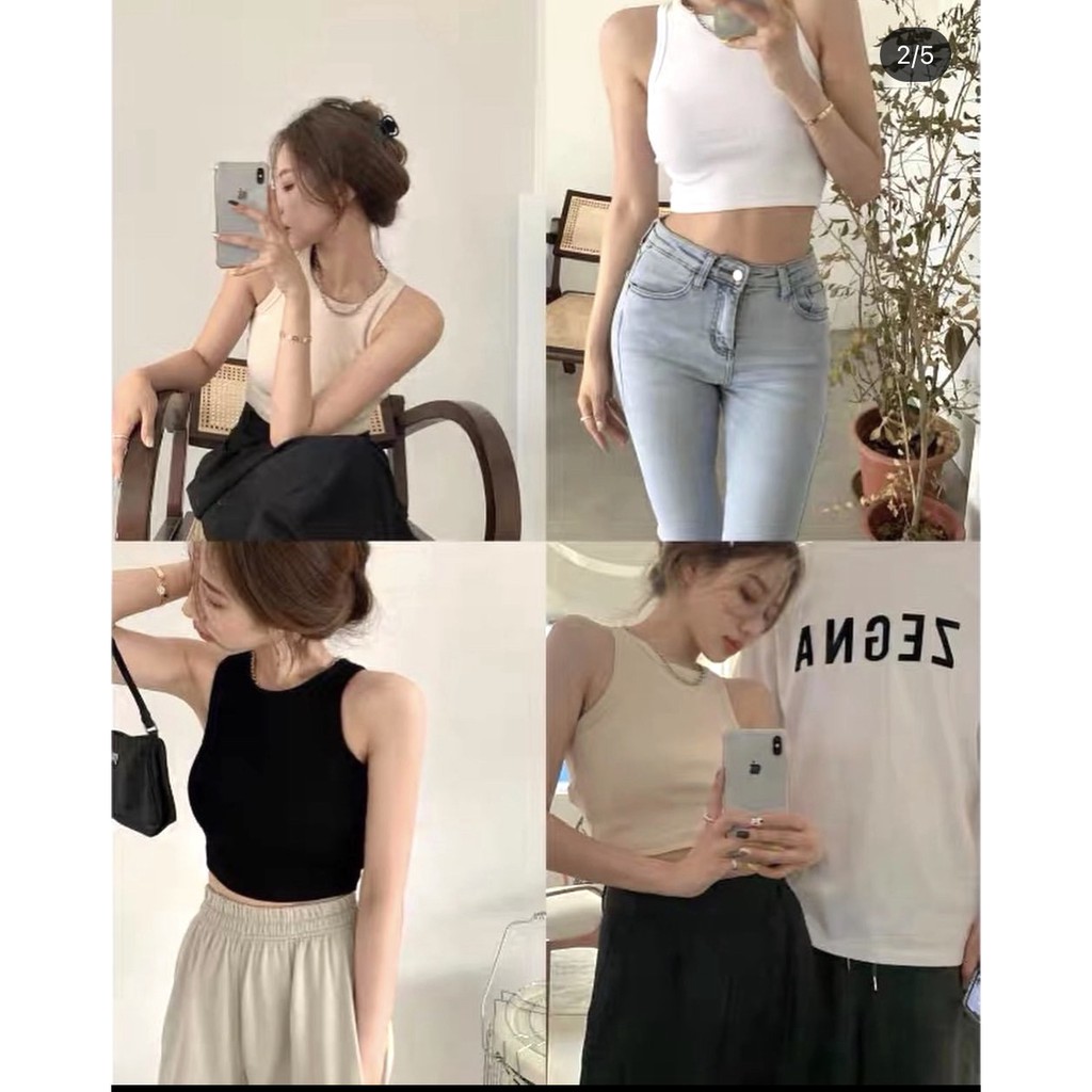 Áo Ba Lỗ Croptop Thun Tăm PEONYB Nữ [FREESHIP] 🌸 Phông body dáng ôm trơn màu ĐEN | TRẮNG | BE Ulzzang 🌸