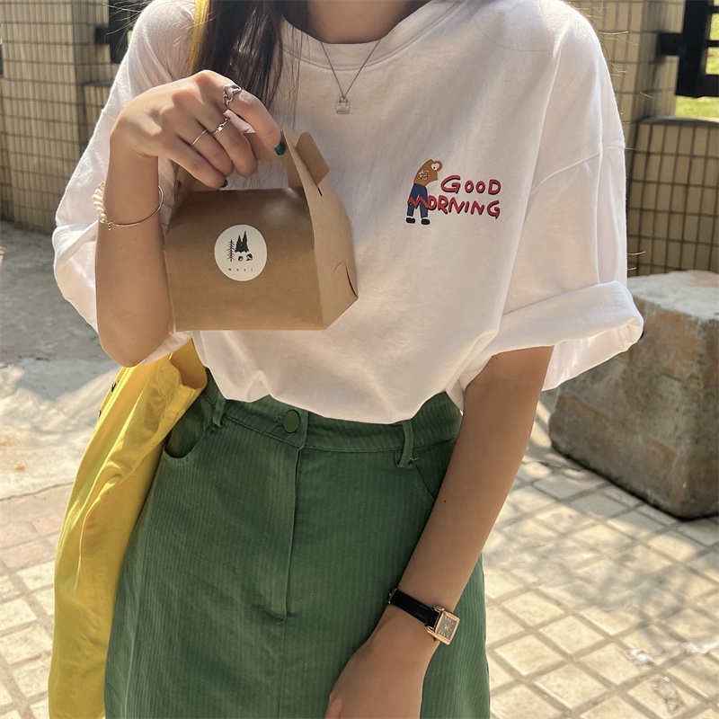 Áo thun XIAOZHAINV tay ngắn cổ tròn dáng rộng in họa tiết thời trang mùa hè cho nữ