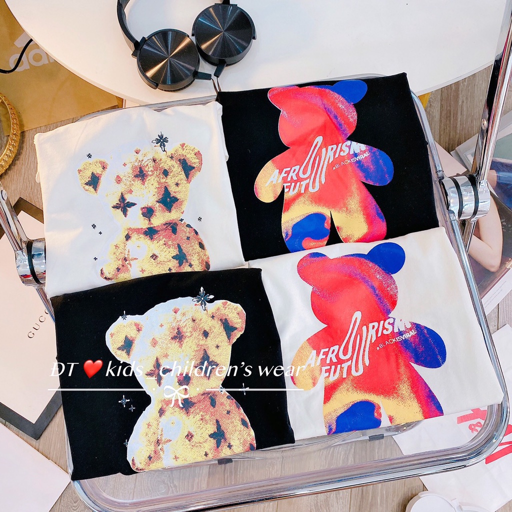 AG10 - Áo cotton cộc tay cho bé trai, bé gái in gấu từ 8-18kg, Richkid123
