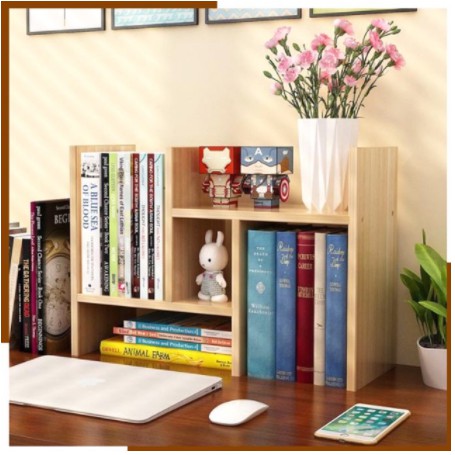 Giá sách mini để bàn trang trí | Kệ sách mini văn phòng để bàn - chất gỗ bền đẹp, lắp ghép dễ dàng | KT: 35x(36-60)x17cm