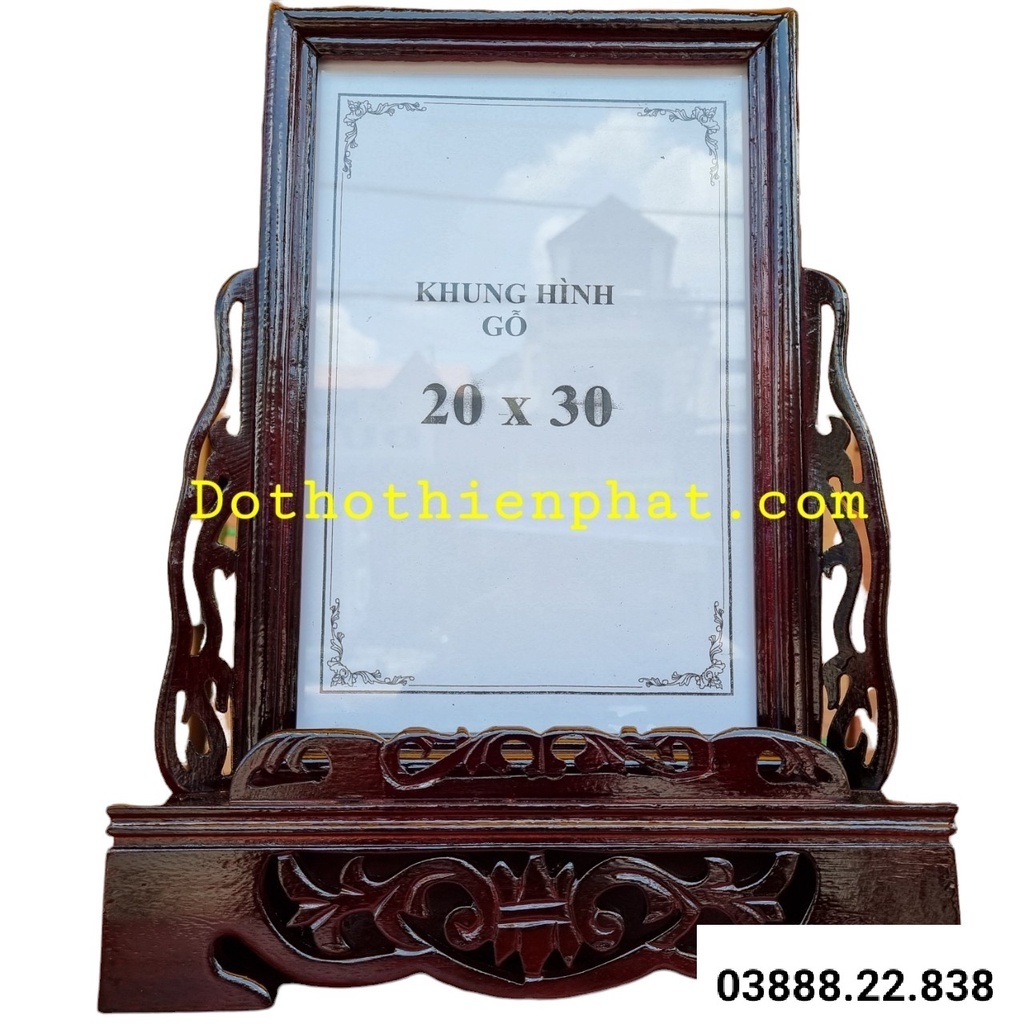 Khung Hình Chạm Gỗ Xà Cừ 20×30 Màu Đen