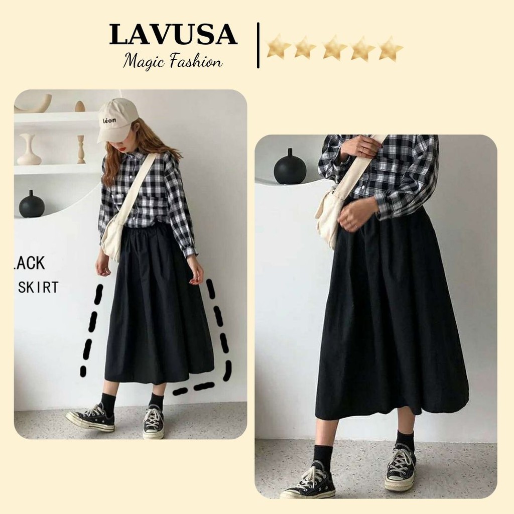 Chân Váy Kaki 🐷FREESHIP🐷 Váy Bồng Lưng Chun Dài Hai Màu Đen Trắng  LAVUSA | BigBuy360 - bigbuy360.vn