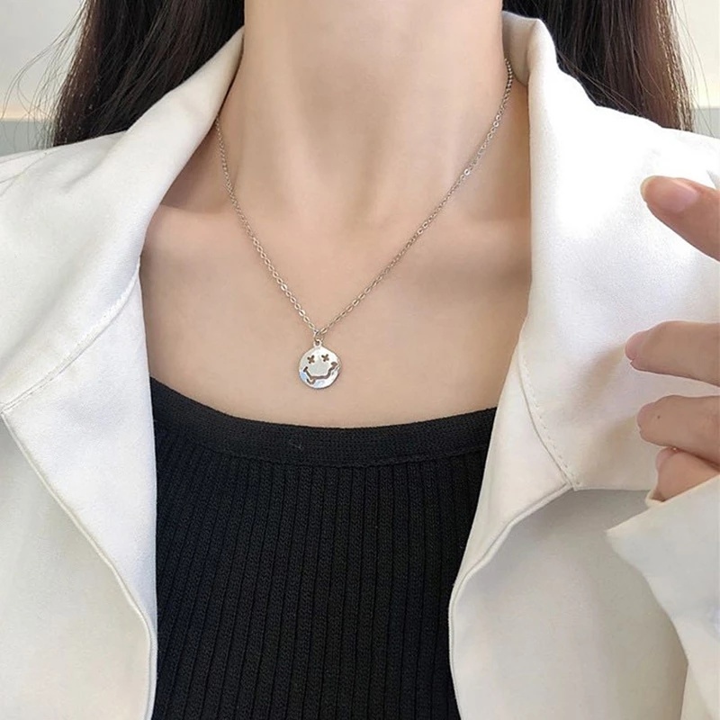 Dây chuyền bằng kim loại mặt hình mặt cười phong cách hip hop cổ điển thời trang dành cho cả nam và nữ