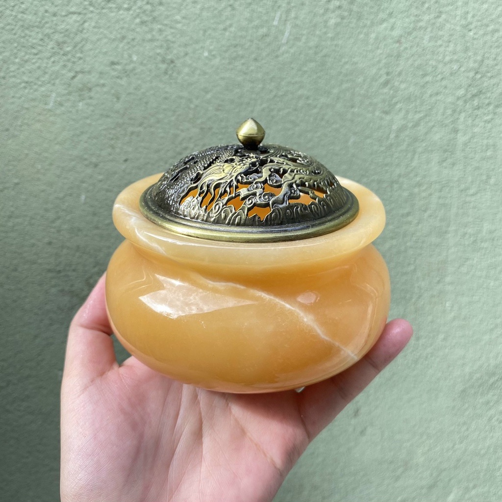 Bát Xông Trầm, Lư Xông Trầm Đá Ngọc Hoàng Long - Đường Kính 15cm