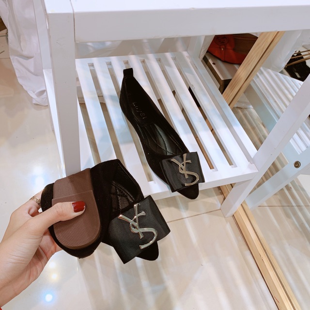 Giày búp bê đính nơ da lộn