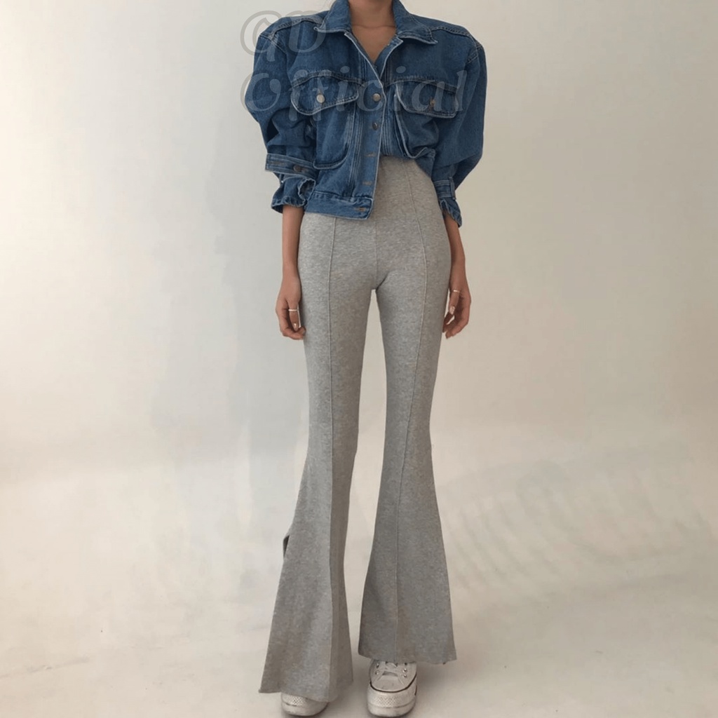 K100|Áo khoác jeans nữ dáng ngắn croptop cá tính màu xanh denim GD Official