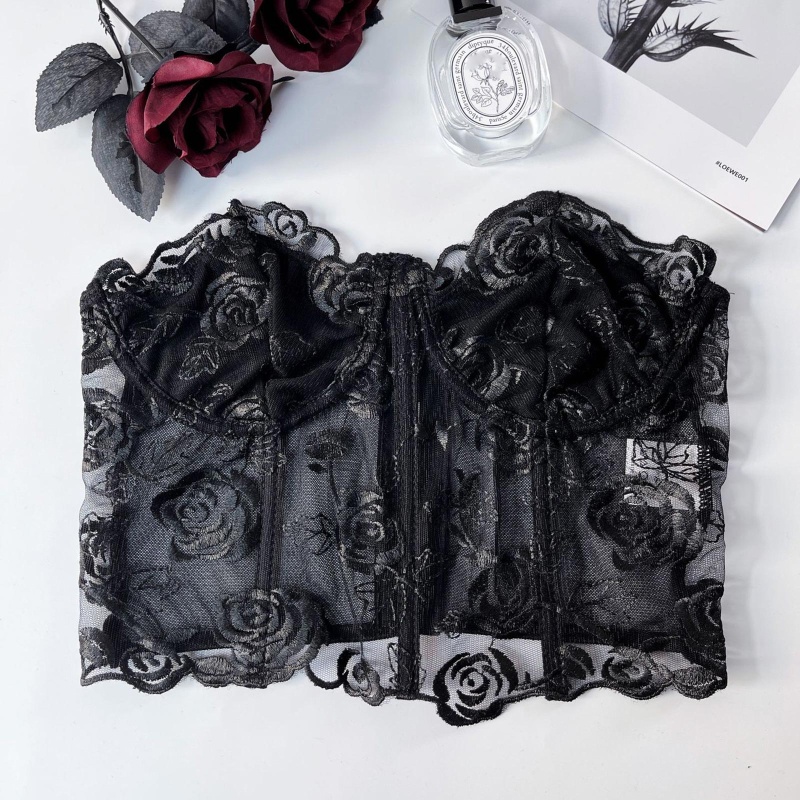 Áo Lót Ren Lưới Xương Cá Thêu Hoa Hồng Gợi Cảm Cho Nữ