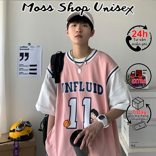 Áo thun tay lỡ unisex Số 11 phối tay MOSSSHOP - Áo phông bóng rổ nam nữ phong cách hàn quốc ulzzang form rộng 65kg