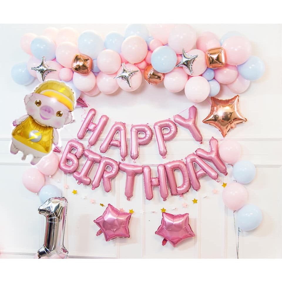Bộ Bóng Trang Trí Sinh Nhật/ Happy Birthday Tông Hồng MS001