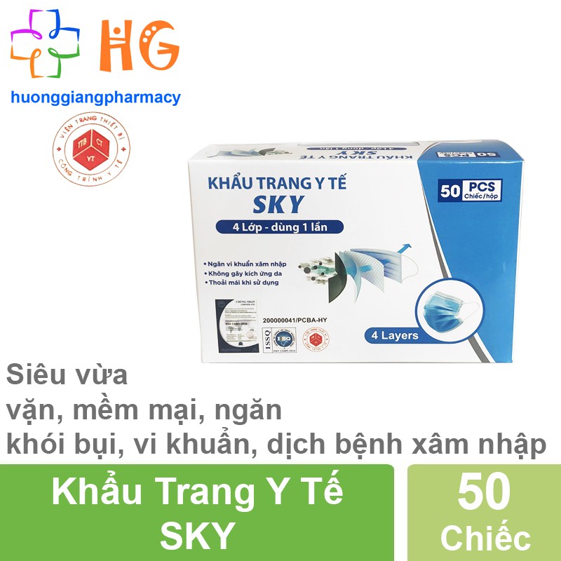 Khẩu Trang Y Tế 4 Lớp Sky - Ngăn ngừa vi khuẩn xâm nhập, không gây kích ứng da, mềm mại, thoải mái khi sử dụng