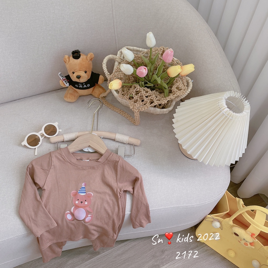 Bộ dài tay chất thun lạnh , Bộ tăm lạnh SN siêu mềm mại họa tiết mặt thú dễ thương cho bé