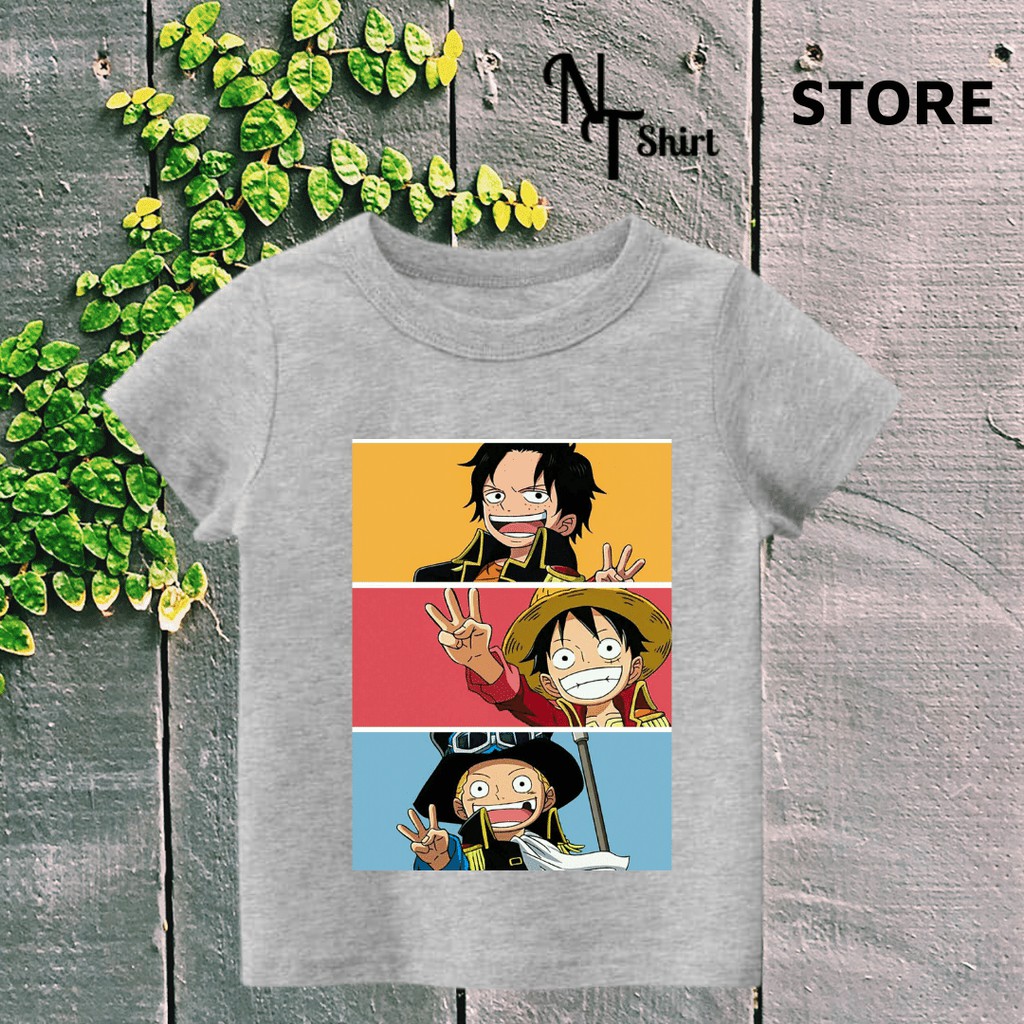 Áo thun trẻ em in hình Chibi LUFFY ACE SABO One Piece, Áo cotton mặc mát thoải mái NTShirt