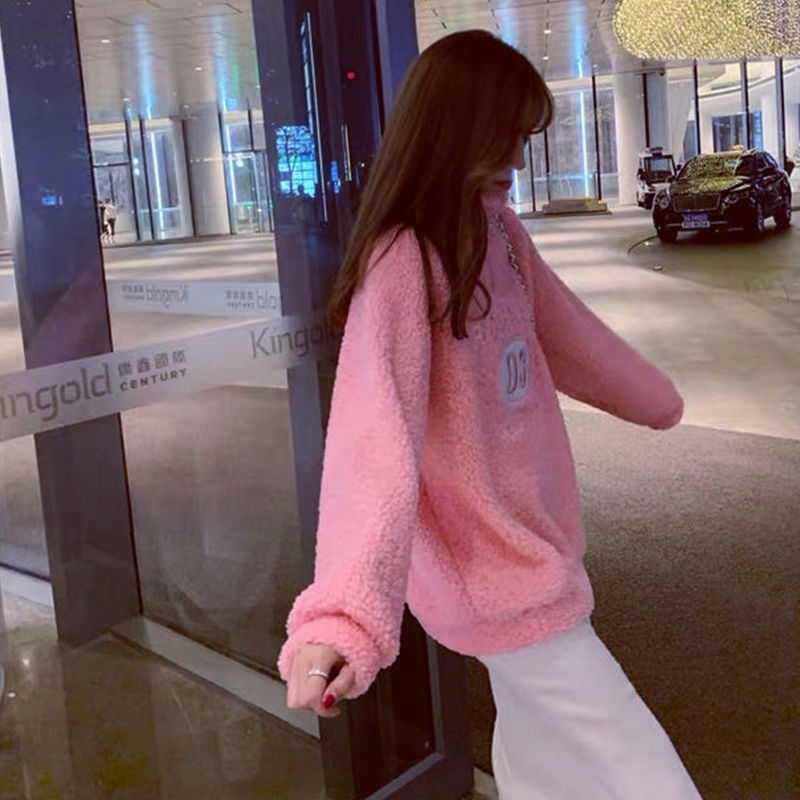 Áo Sweater cổ cao dáng rộng lót nhung dày dặn giữ ấm thời trang thu đông cho nữ